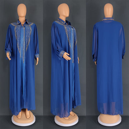 Ensemble deux pièces pour femmes – Robe plus size en chiffon à strass, style Moyen-Orient et Afrique, tendance mondiale
