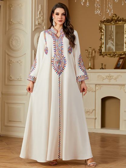 Robe , Abaya à manches longues brodée