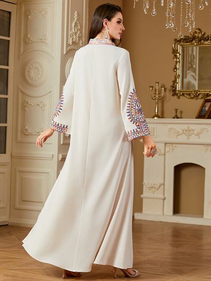 Robe , Abaya à manches longues brodée