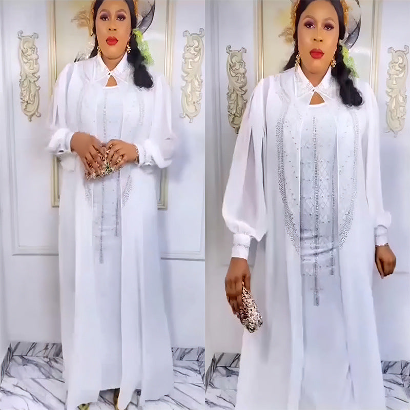 Ensemble deux pièces pour femmes – Robe plus size en chiffon à strass, style Moyen-Orient et Afrique, tendance mondiale