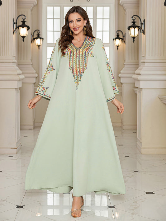 Robe longue musulmane brodée élégante  Style Dubaï  Femme