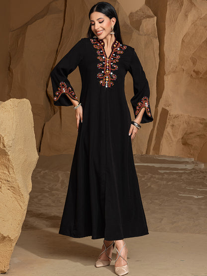 Nouvelle robe Abaya haut de gamme, brodée de perles de riz