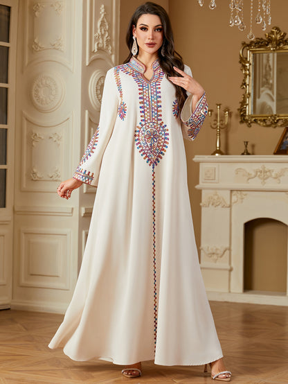 Robe , Abaya à manches longues brodée