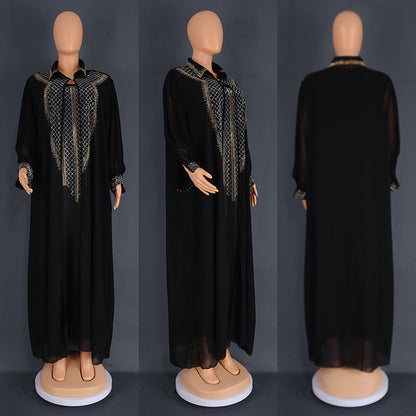 Ensemble deux pièces pour femmes – Robe plus size en chiffon à strass, style Moyen-Orient et Afrique, tendance mondiale