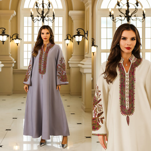Robe musulmane brodée à cordon – Abaya Dubai style Moyen-Orient/Turc, pour femmes