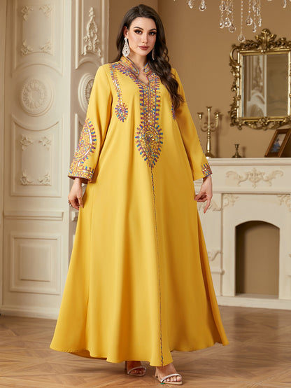 Robe , Abaya à manches longues brodée