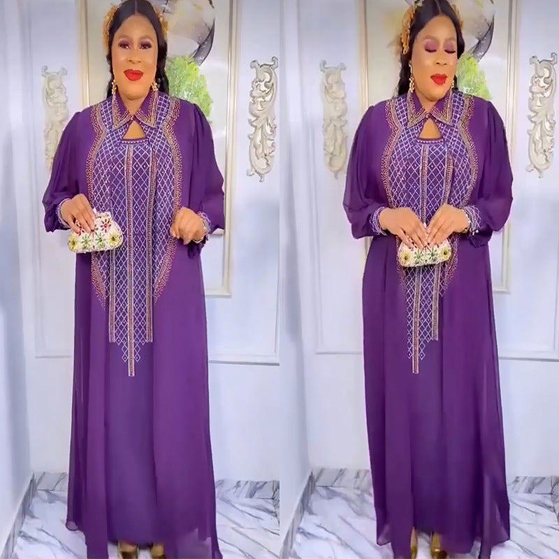 Ensemble deux pièces pour femmes – Robe plus size en chiffon à strass, style Moyen-Orient et Afrique, tendance mondiale