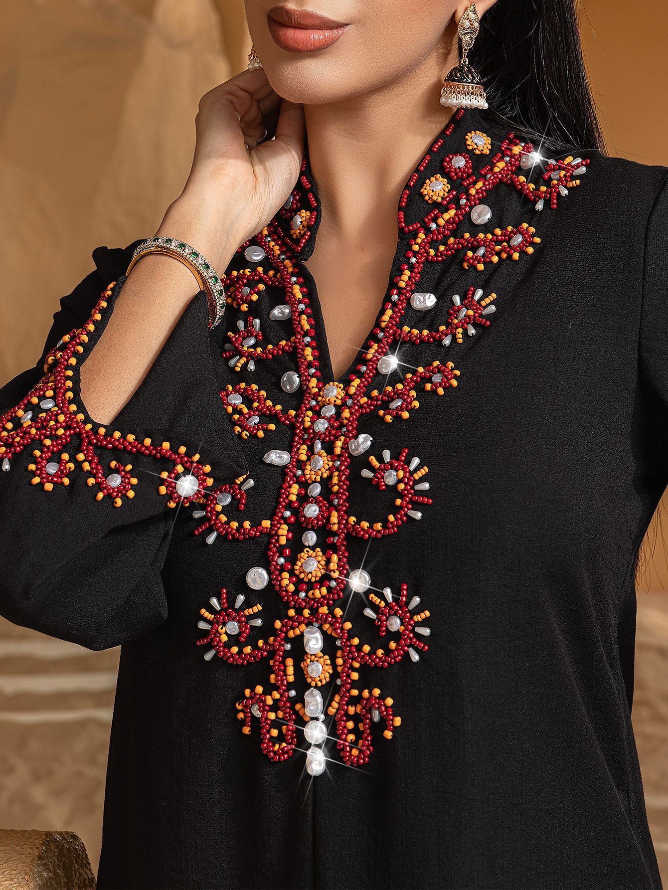 Nouvelle robe Abaya haut de gamme, brodée de perles de riz