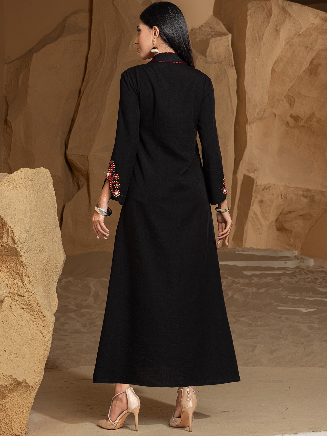 Nouvelle robe Abaya haut de gamme, brodée de perles de riz