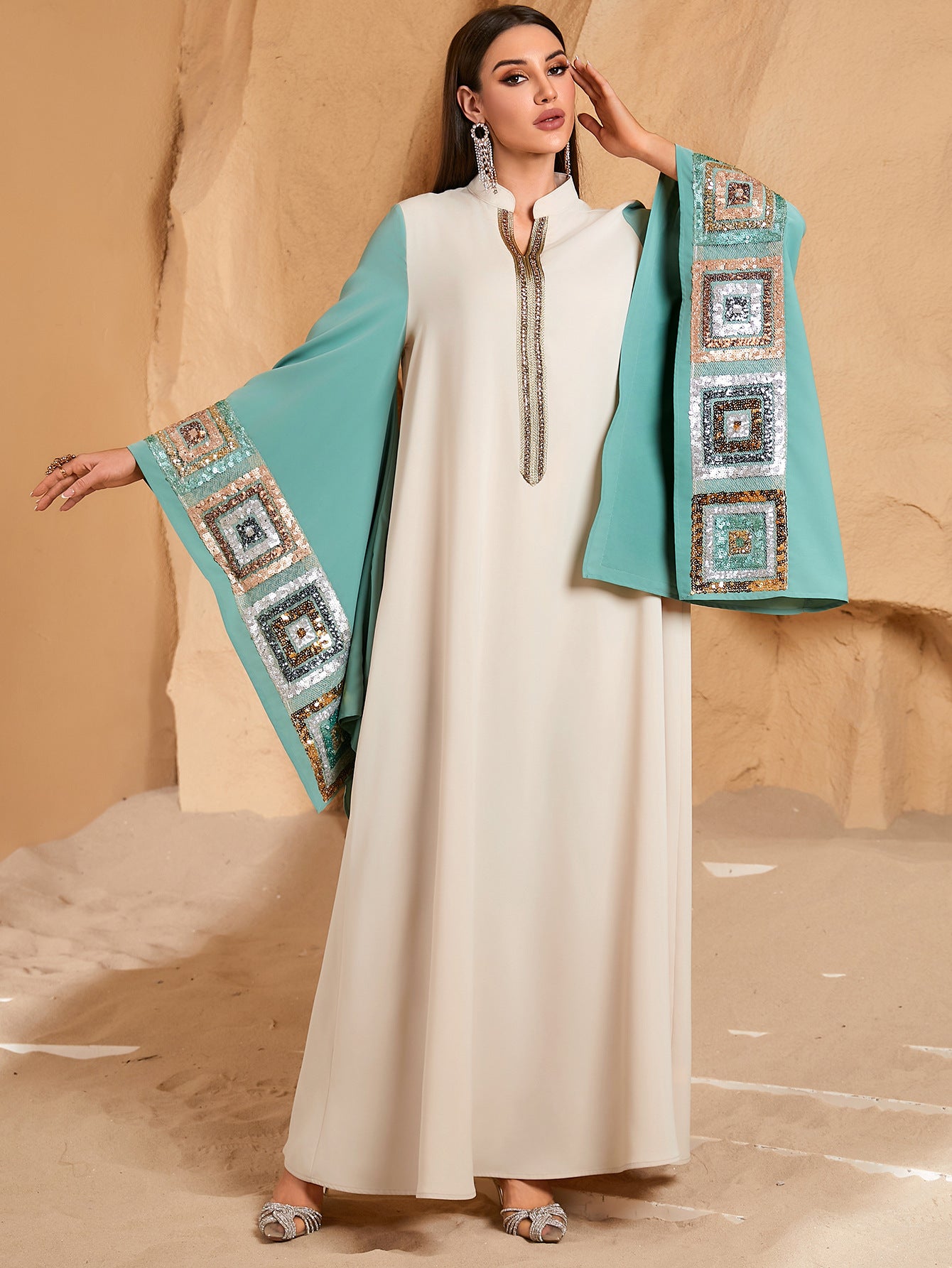 Robe Abaya Dubai style Moyen-Orient, manches chauve-souris, Caftan musulman élégant